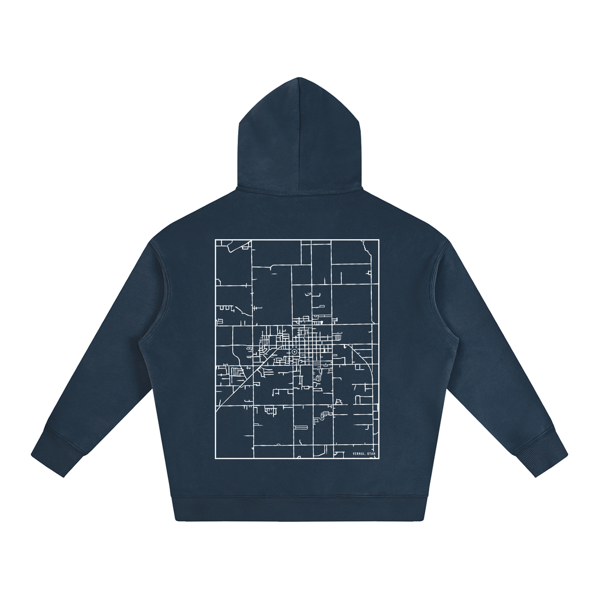 Vernal map hoodie, back print - Navy Blue