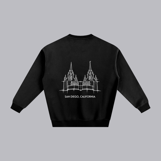 San Diego Temple back print flat lay - Black