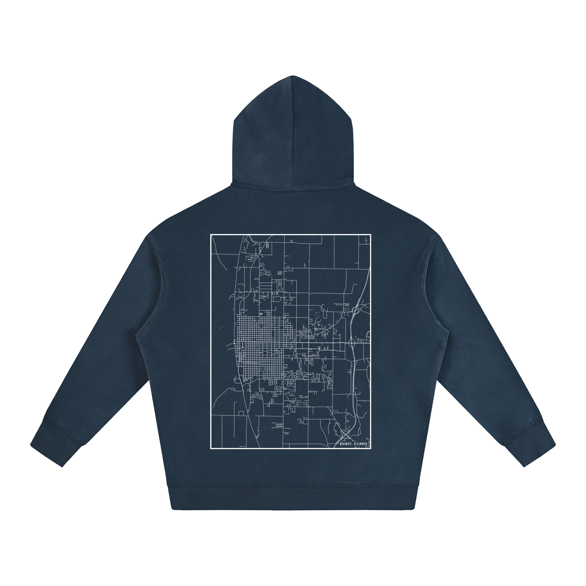 Quincy map hoodie, back print - Navy Blue
