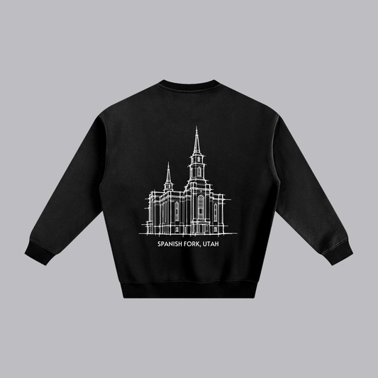 Spanish Fork Temple back print flat lay - Black