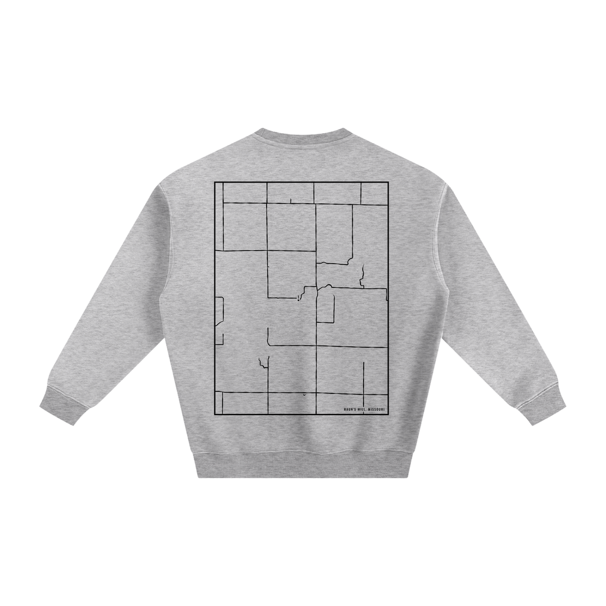 Haun's Mill map sweatshirt, back print - Heather Gray