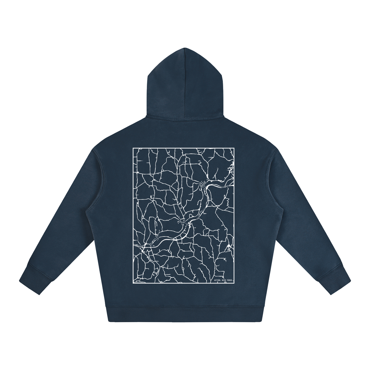 Afton map hoodie, back print - Navy Blue
