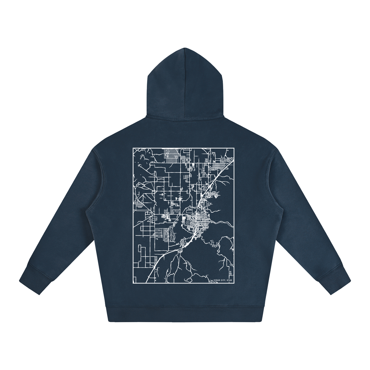 Cedar City map hoodie, back print - Navy Blue