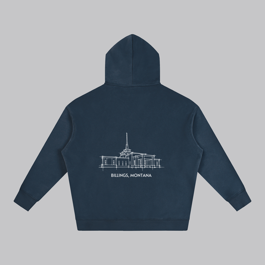 Billings Temple back print flat lay - Navy Blue
