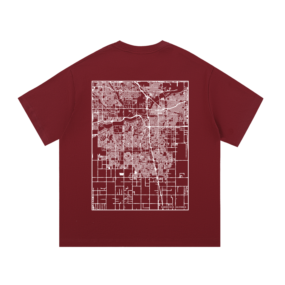Bakersfield map tee, back print - Maroon
