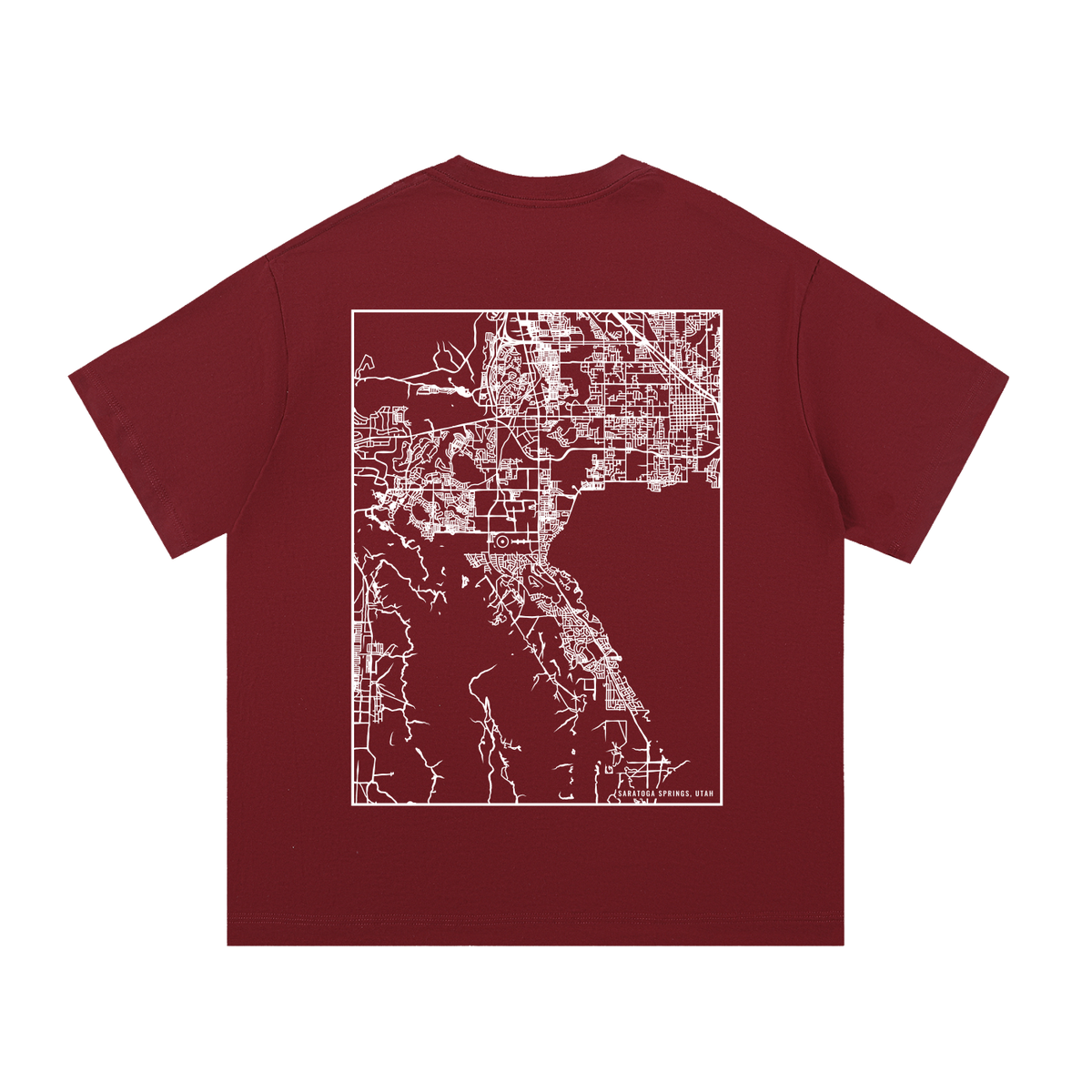 Saratoga Springs map tee, back print - Maroon