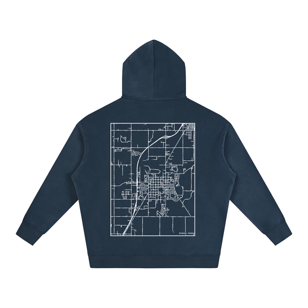 Rexburg map hoodie, back print - Navy Blue