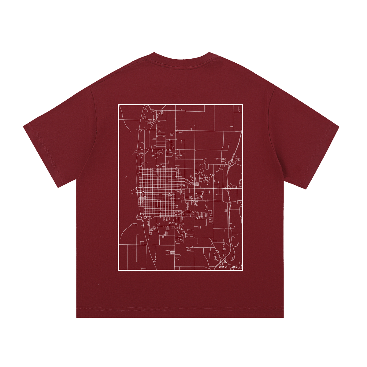 Quincy map tee, back print - Maroon