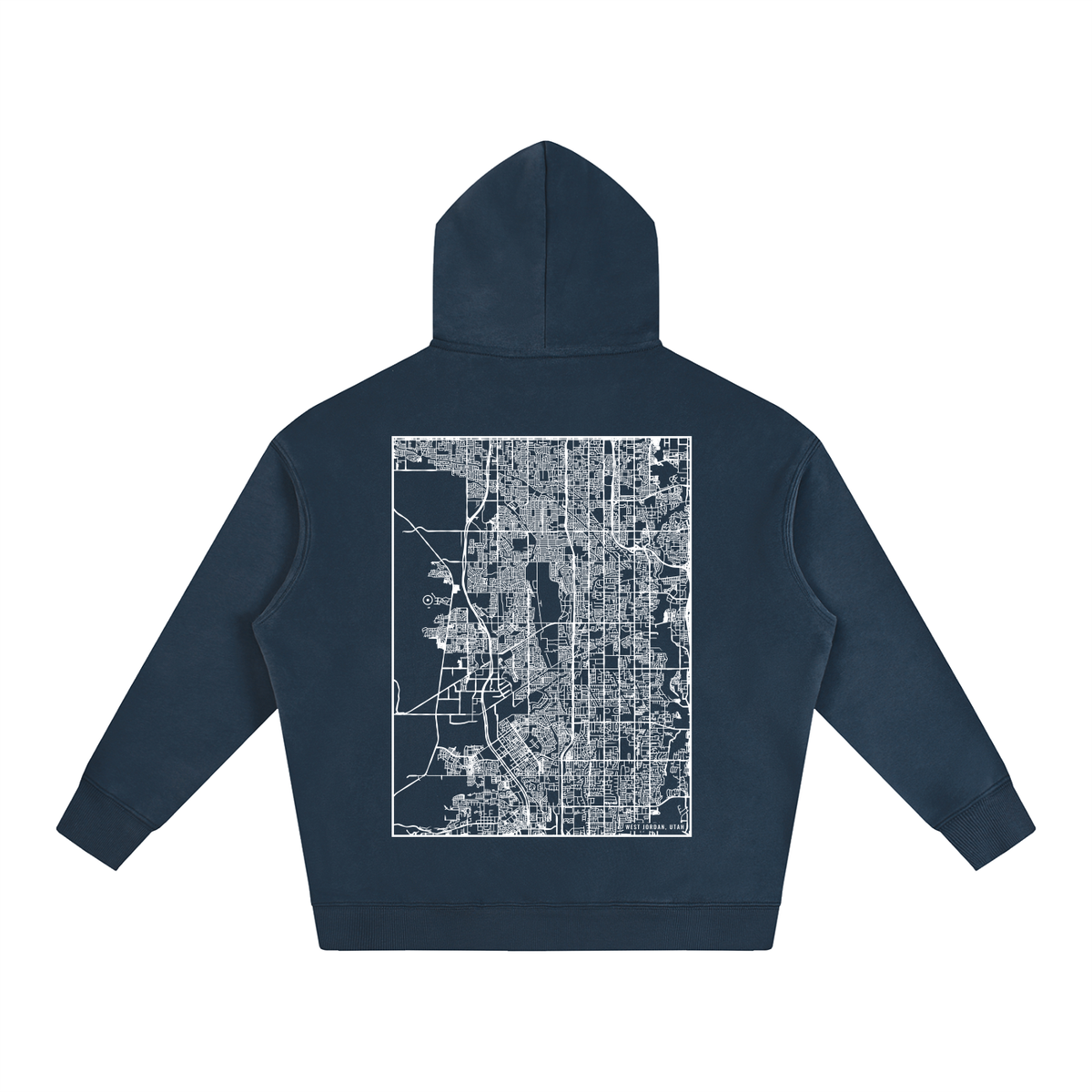 West Jordan map hoodie, back print - Navy Blue