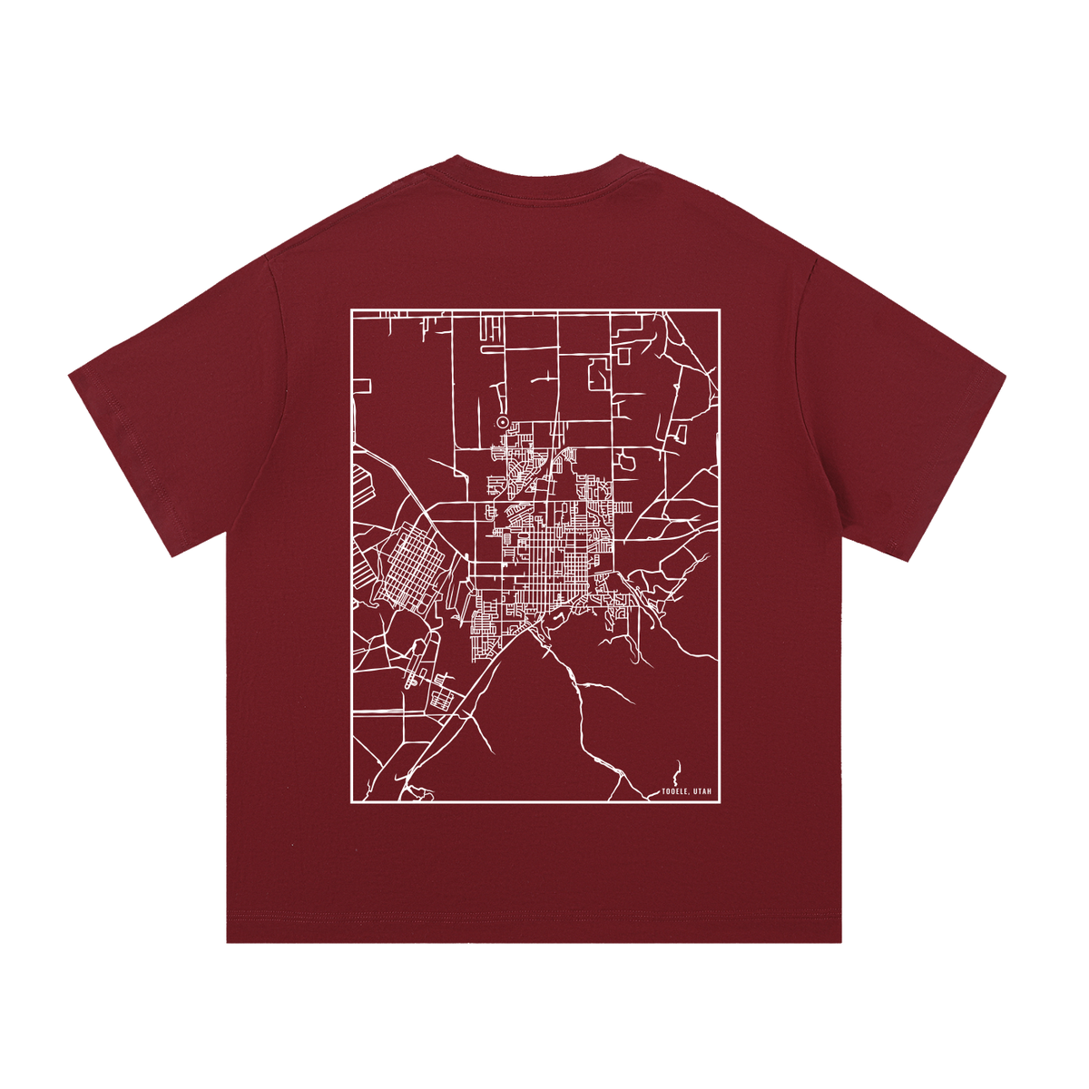 Tooele map tee, back print - Maroon