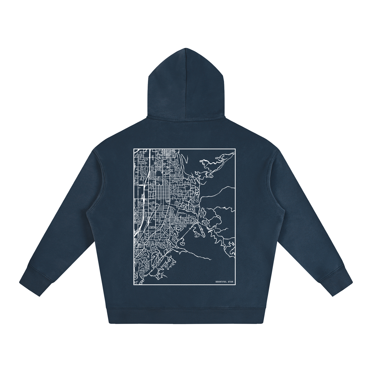Bountiful map hoodie, back print - Navy Blue