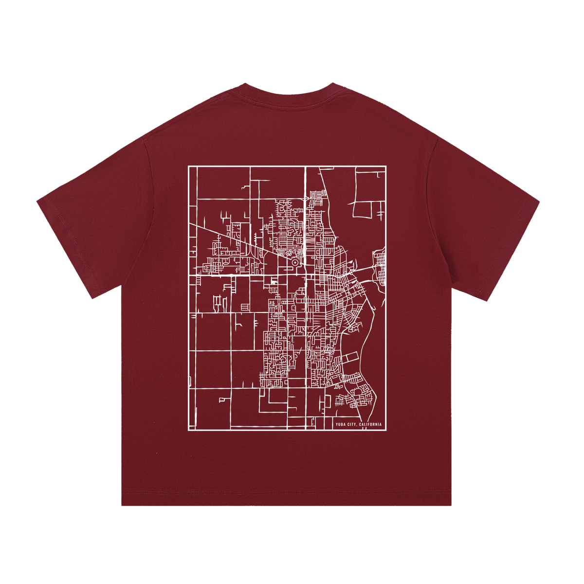 Yuba City map tee, back print - Maroon