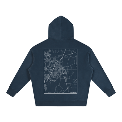 Liberty map hoodie, back print - Navy Blue