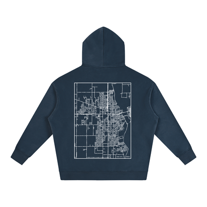 Yuba City map hoodie, back print - Navy Blue