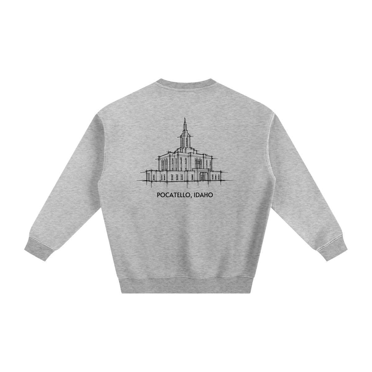 Pocatello Temple back print flat lay - Heather Gray