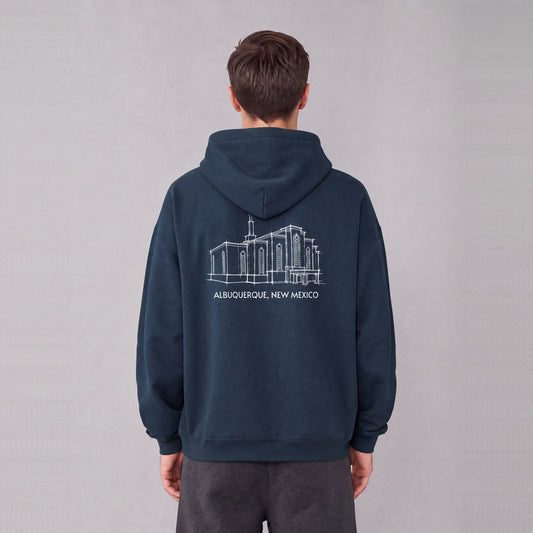 Albuquerque Temple back print on model - Navy Blue