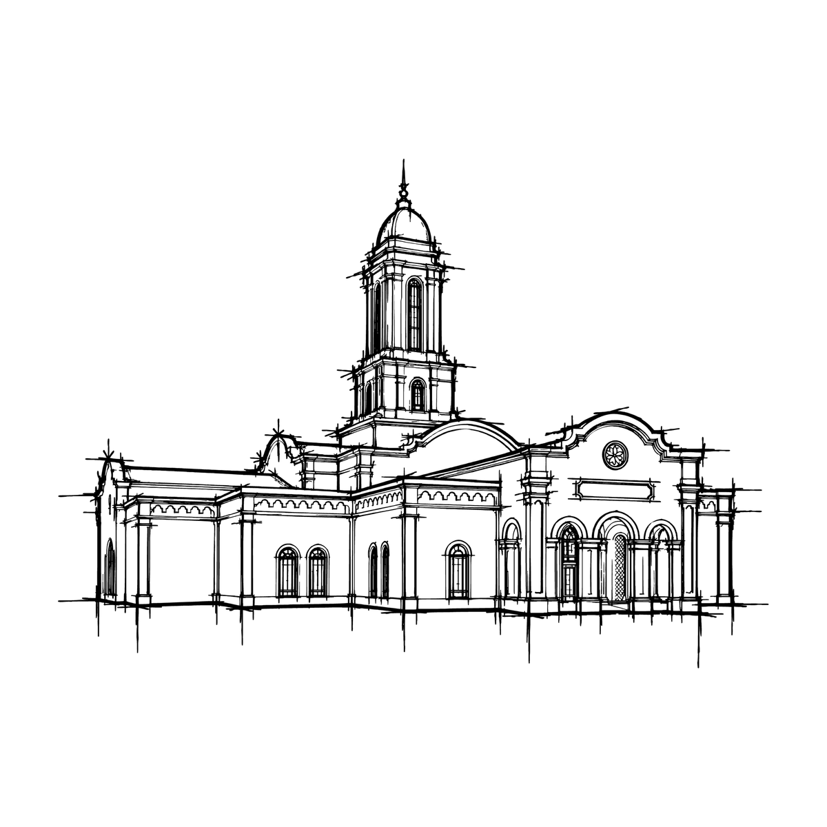 Temple line art close-up - Bakersfield*