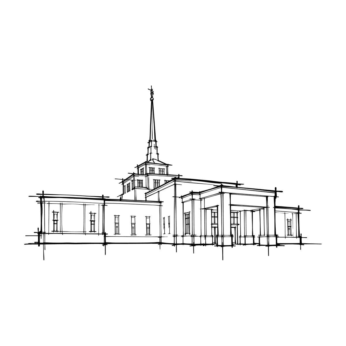 Temple line art close-up - Billings