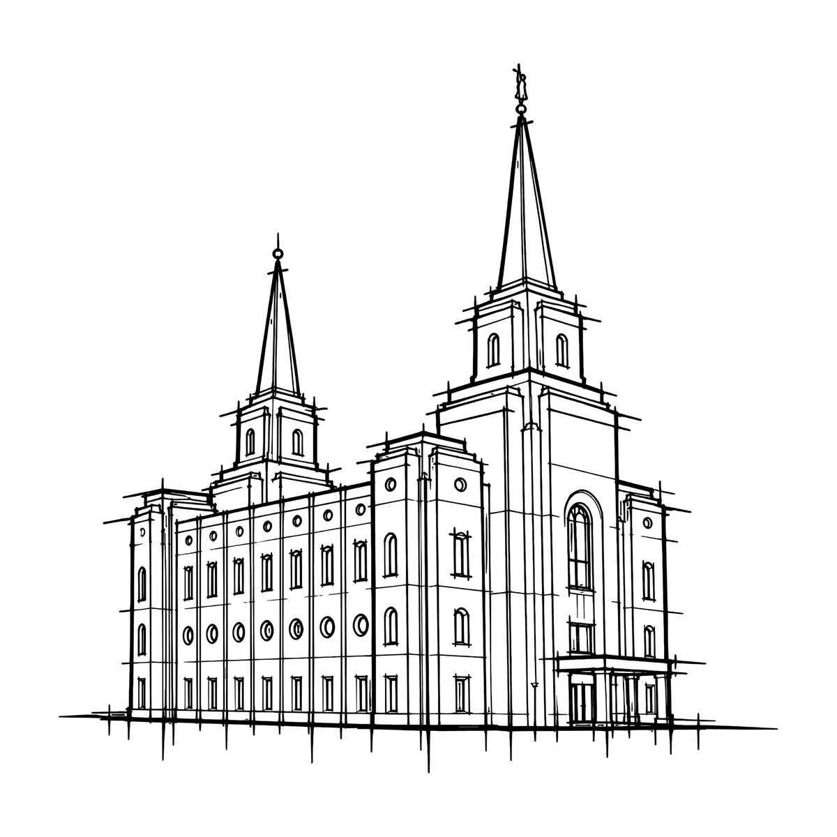 Temple line art close-up - Brigham City