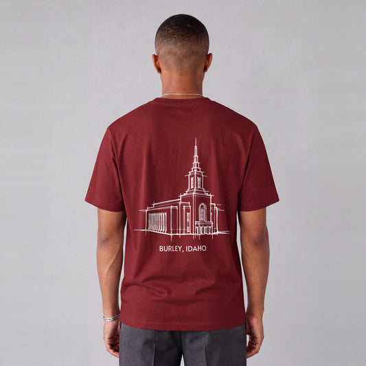Burley Temple back print on model - Maroon