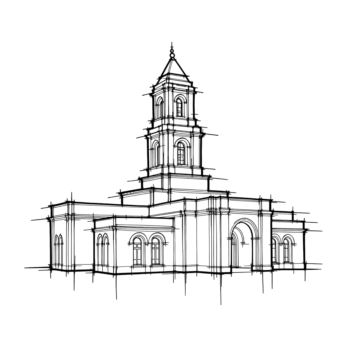 Temple line art close-up - Cody