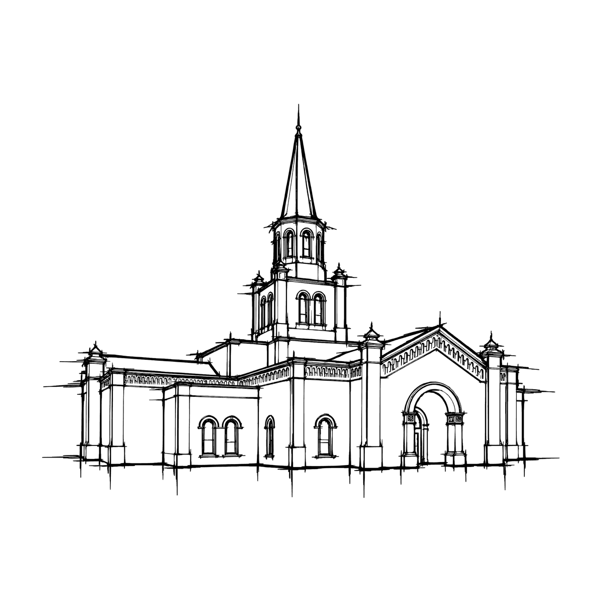 Temple line art close-up - Coeur d'Alene*