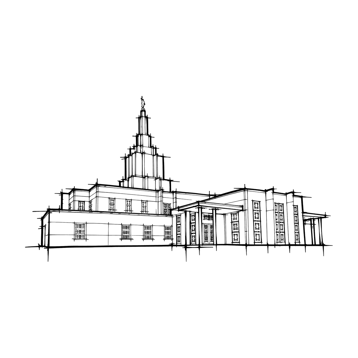 Temple line art close-up - Idaho Falls