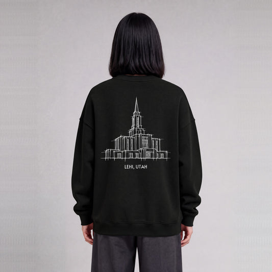 Lehi Temple back print on model - Black