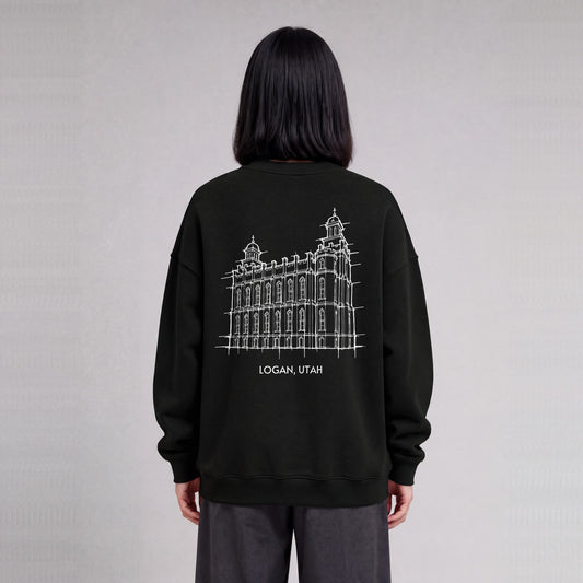 Logan Temple back print on model - Black
