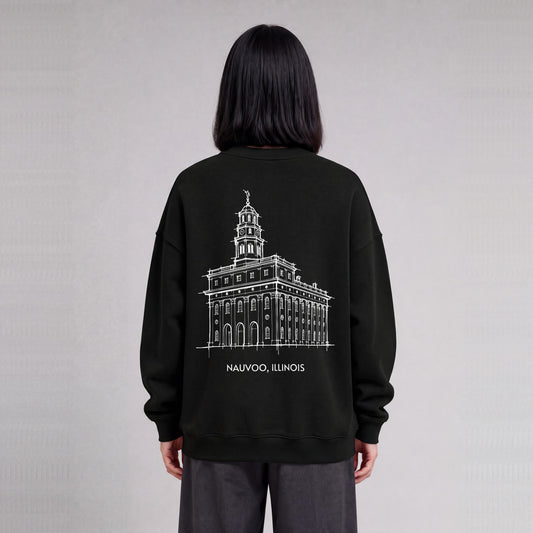 Nauvoo Temple back print on model - Black