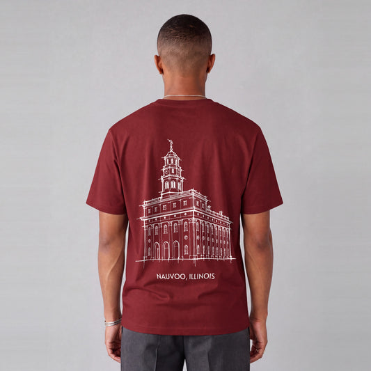 Nauvoo Temple back print on model - Maroon