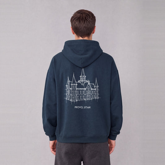 Provo City Center Temple back print on model - Navy Blue