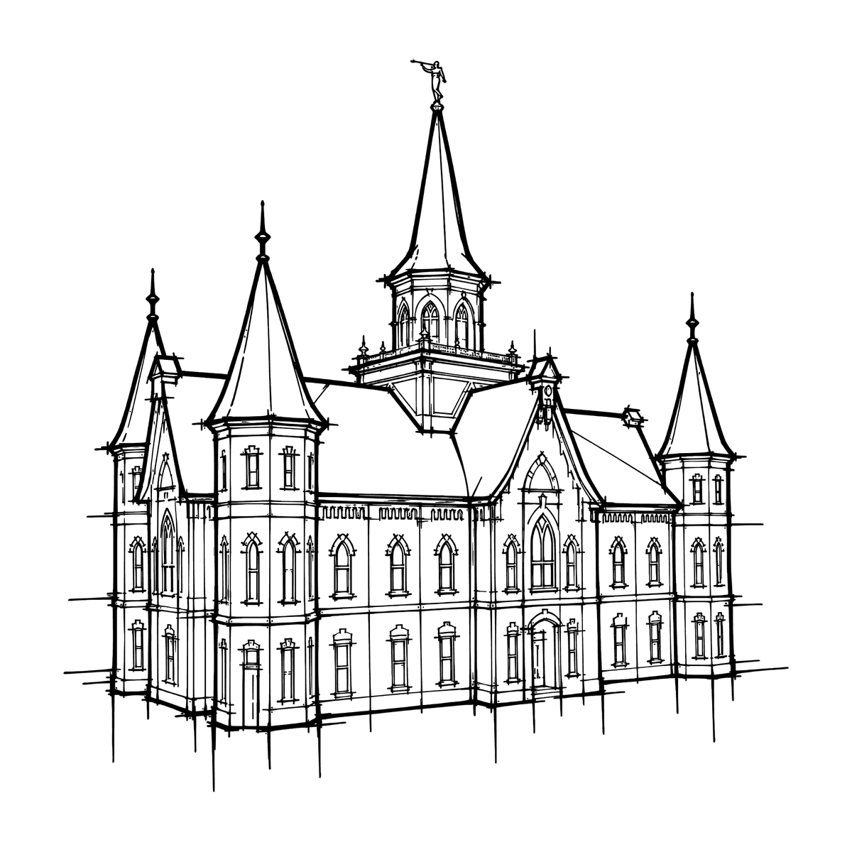 Temple line art close-up - Provo City Center