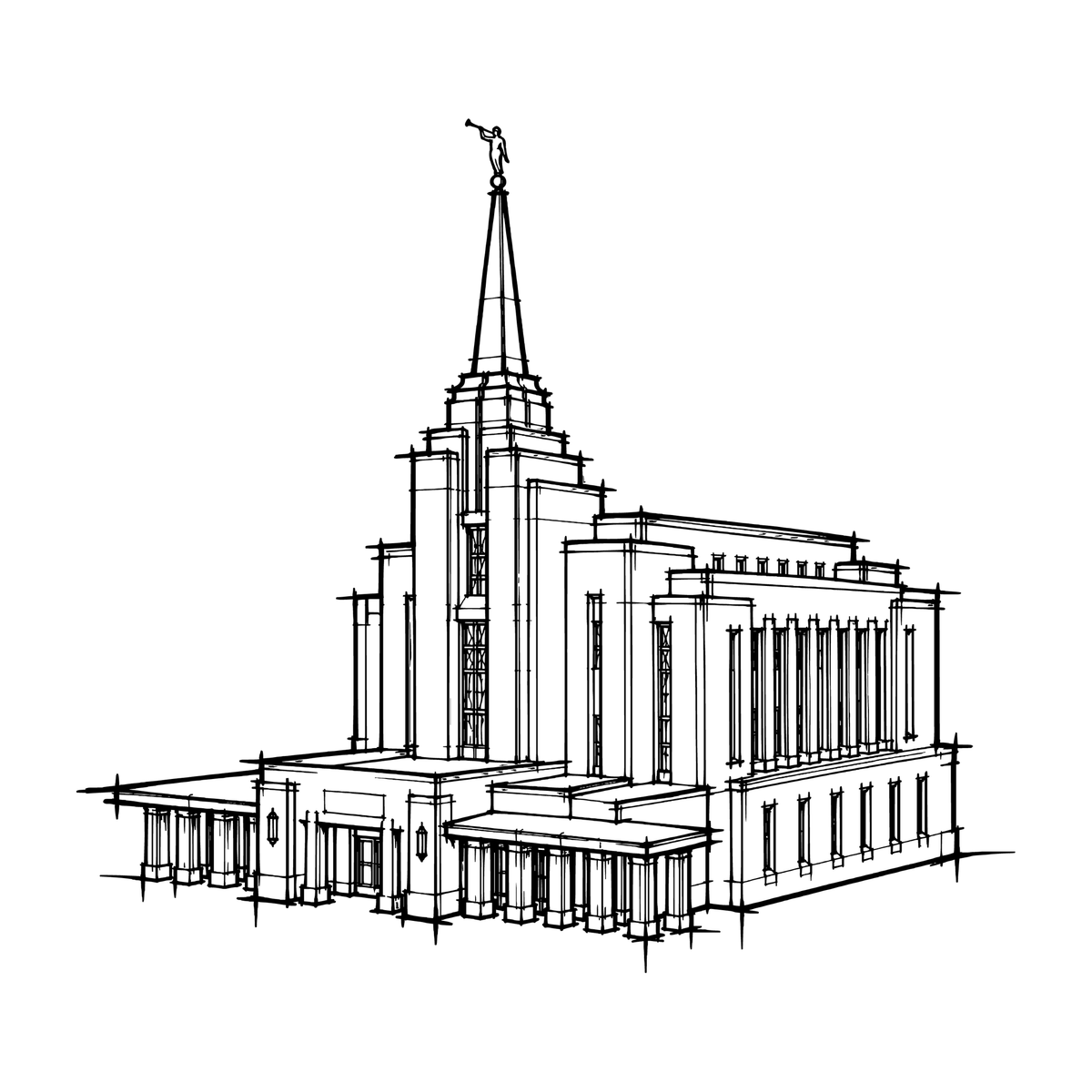 Temple line art close-up - Rexburg