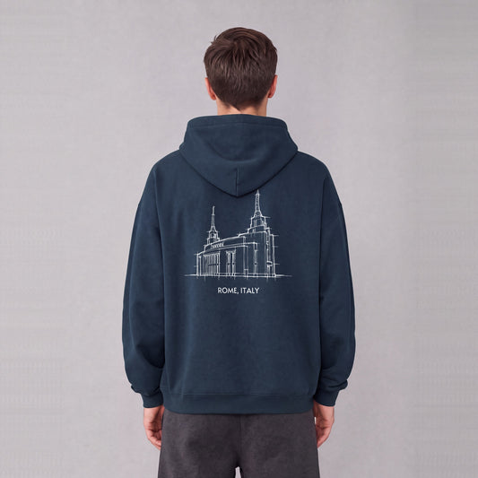 Rome Temple back print on model - Navy Blue