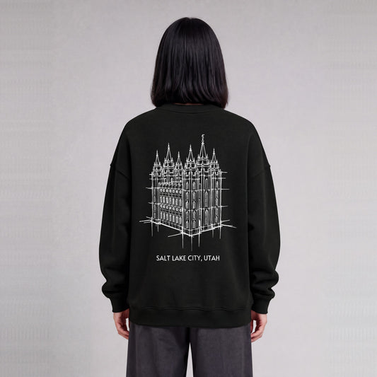 Salt Lake Temple back print on model - Black