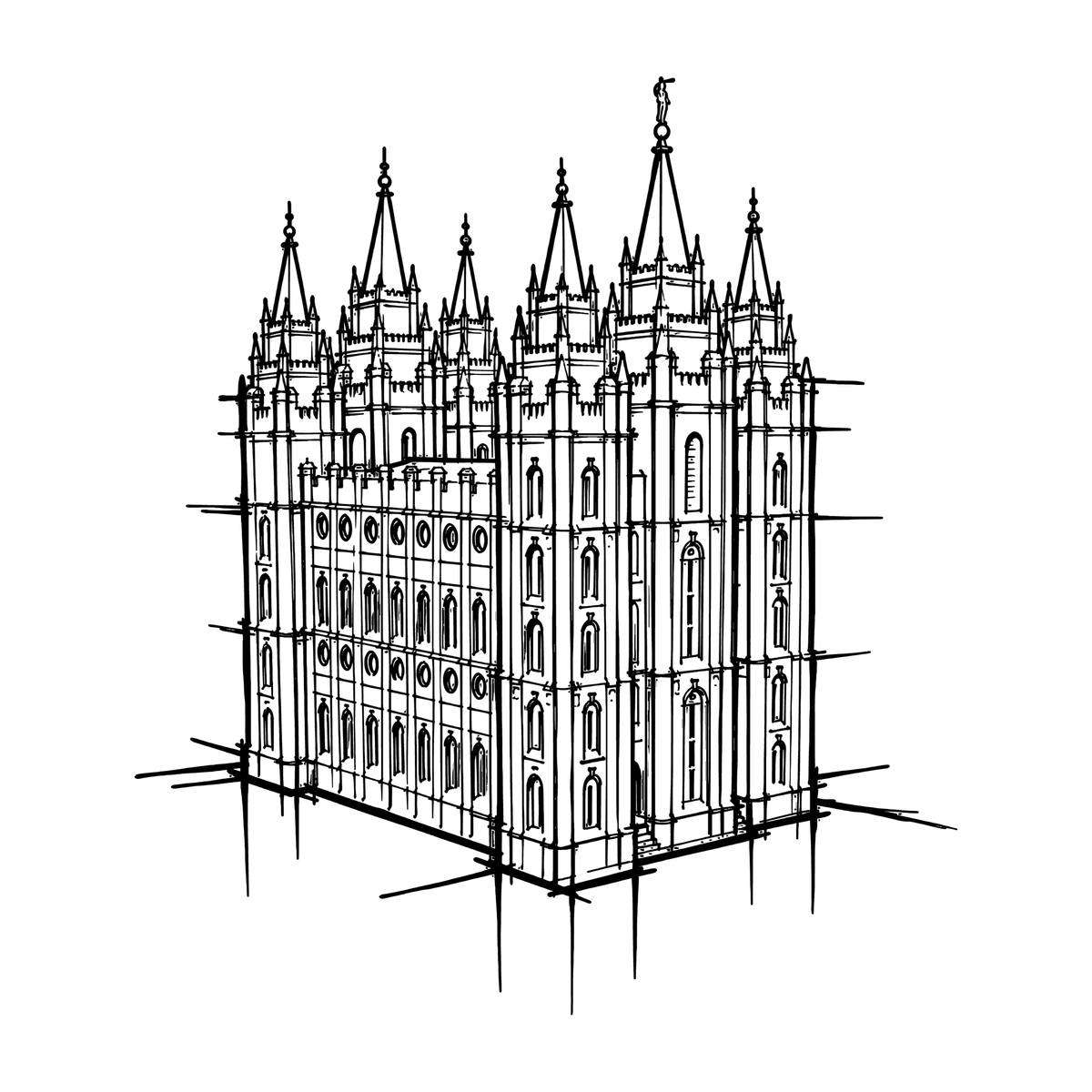 Temple line art close-up - Salt Lake