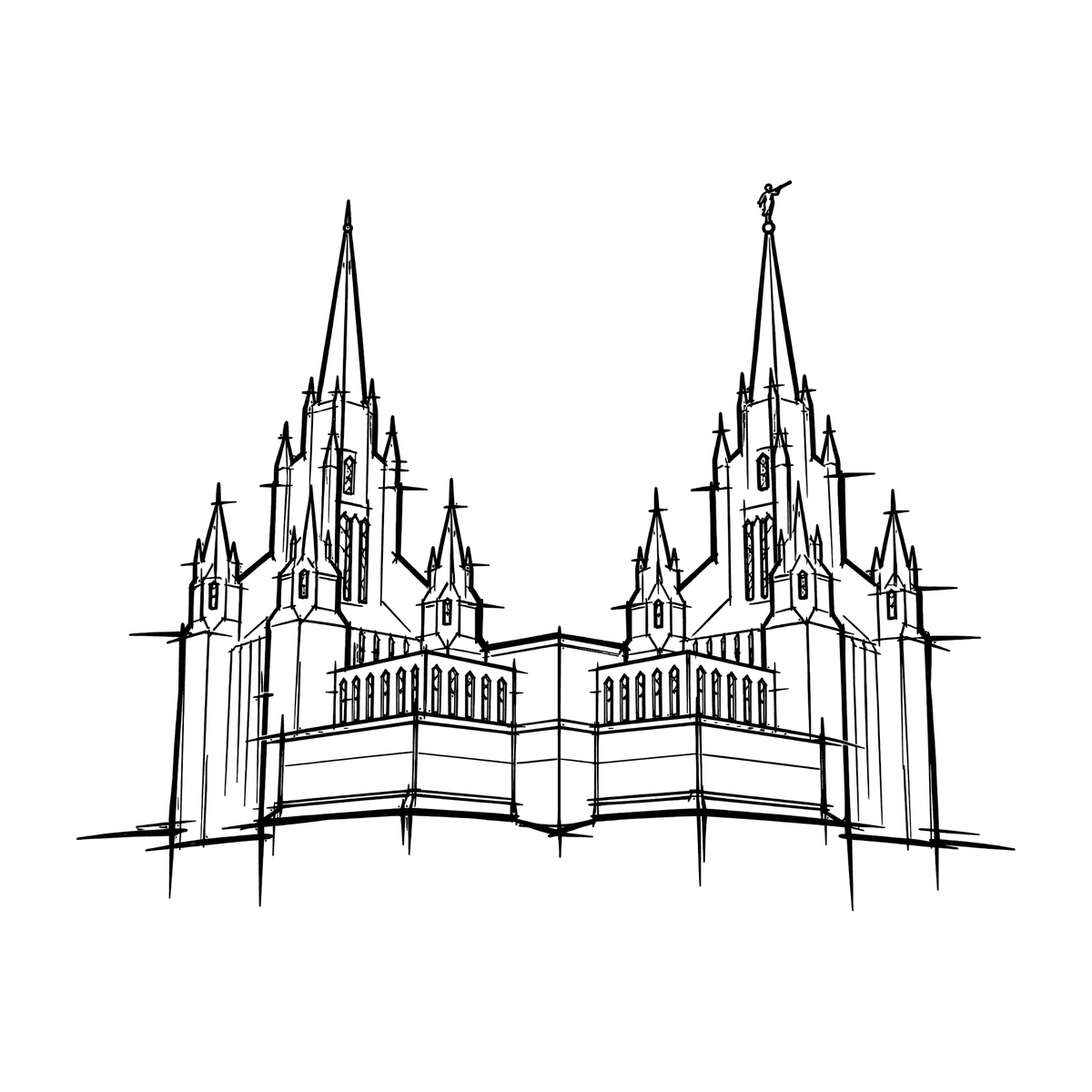Temple line art close-up - San Diego