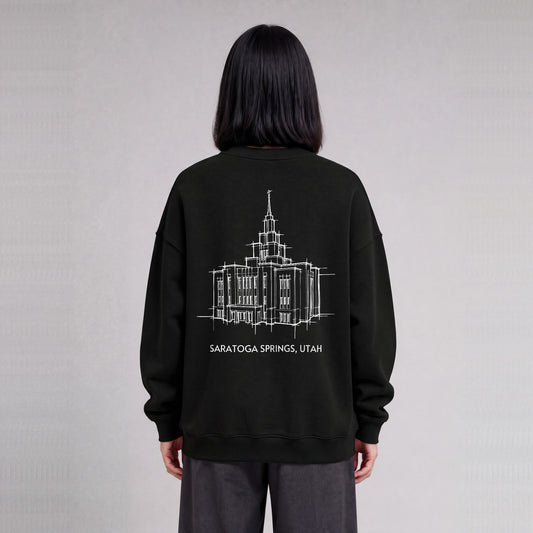 Saratoga Springs Temple back print on model - Black
