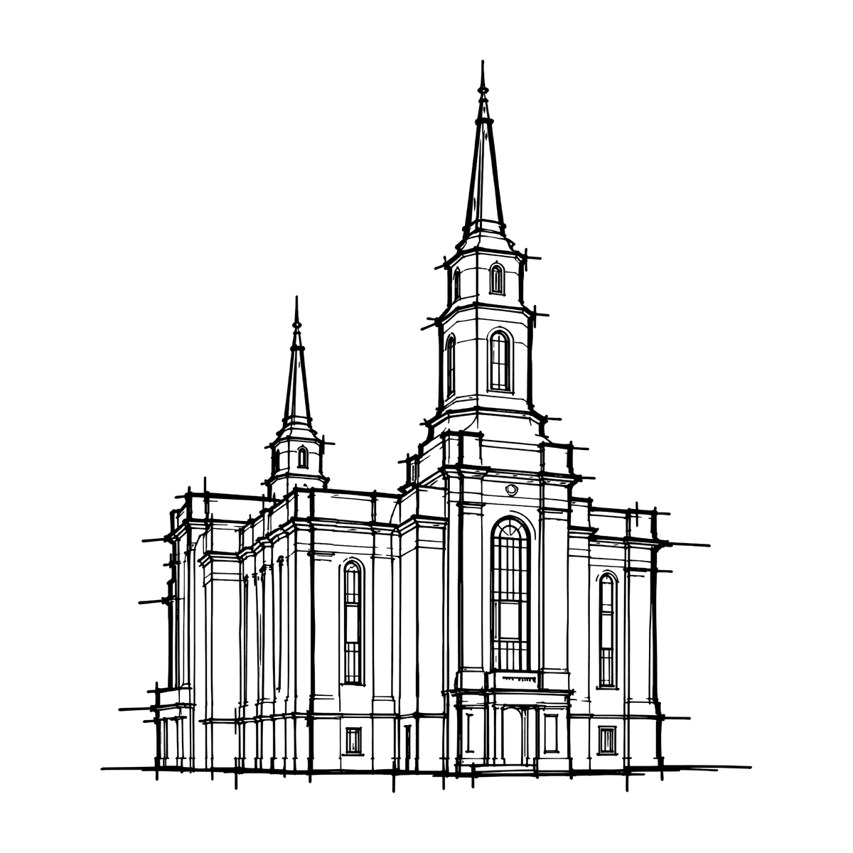 Temple line art close-up - Spanish Fork