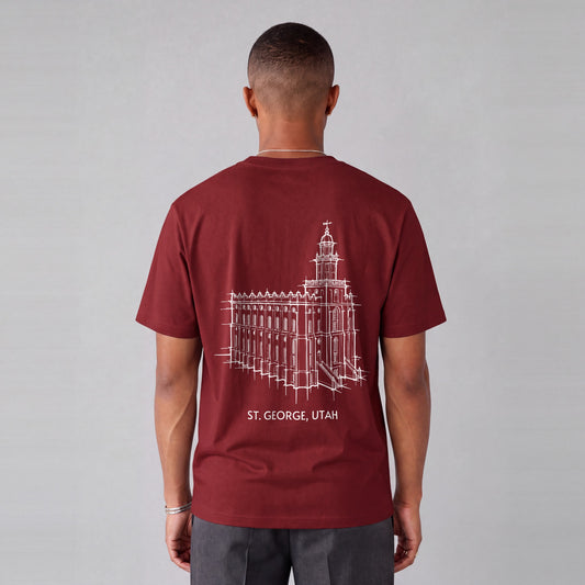 St. George Temple back print on model - Maroon