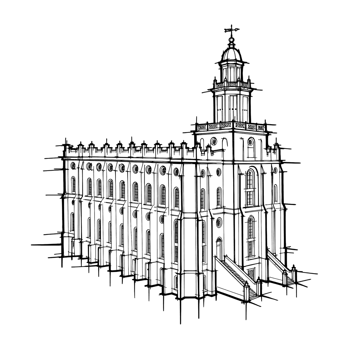 Temple line art close-up - St. George