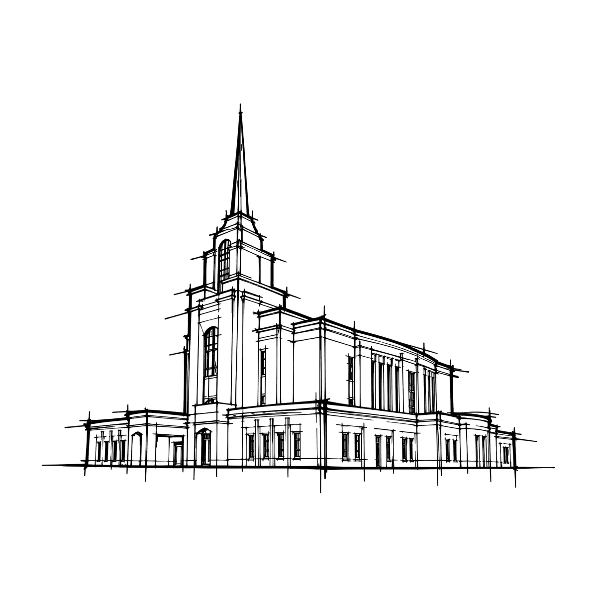 Temple line art close-up - Syracuse