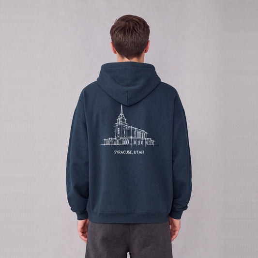 Syracuse Temple back print on model - Navy Blue
