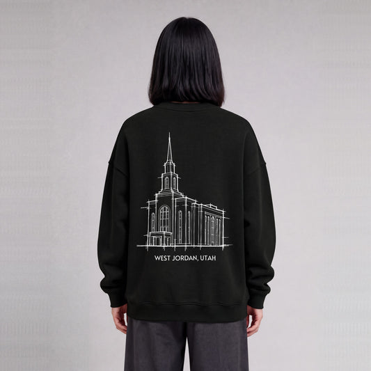 West Jordan Temple back print on model - Black