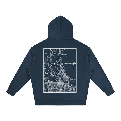 Winter Quarters map hoodie, back print - Navy Blue