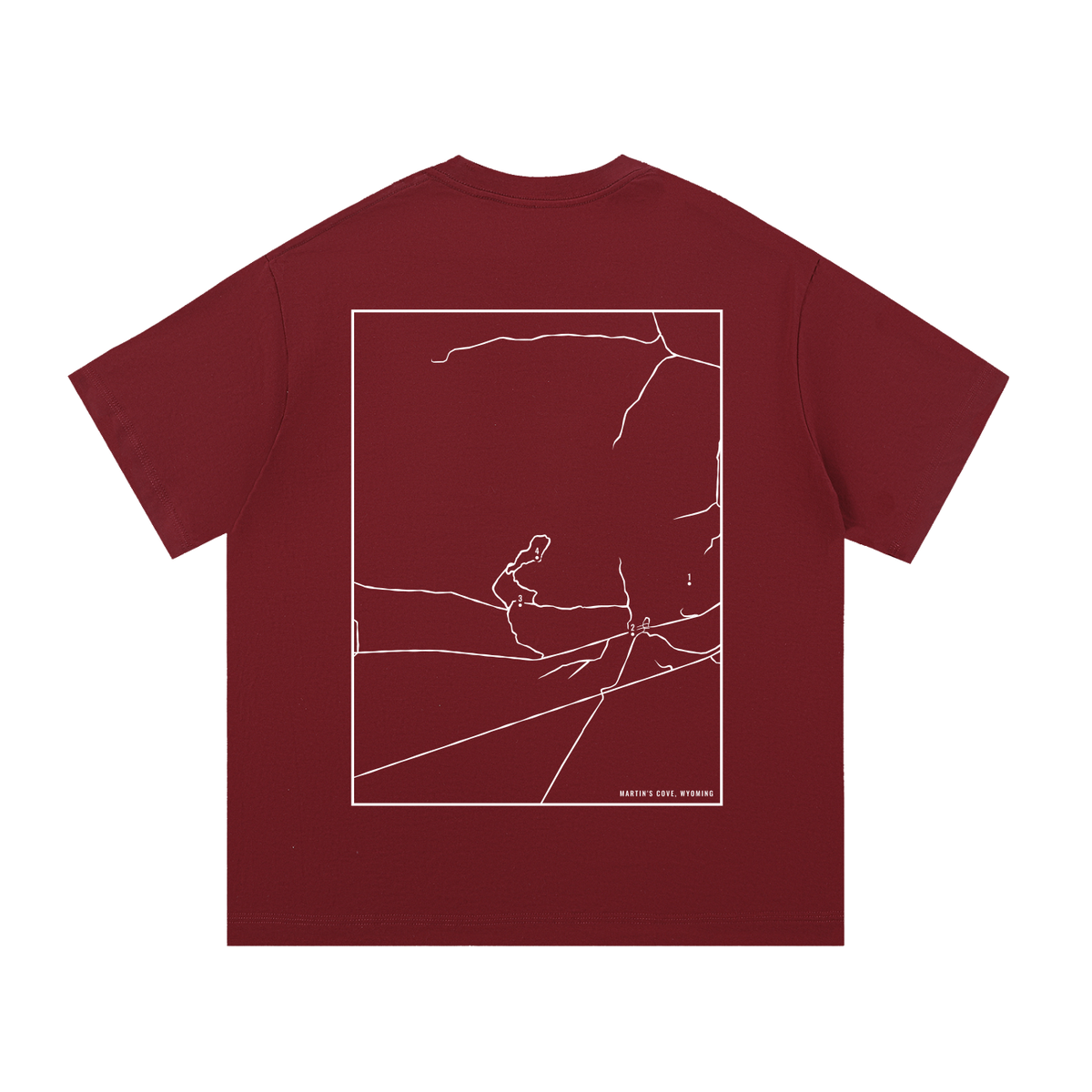 Martin's Cove map tee, back print - Maroon