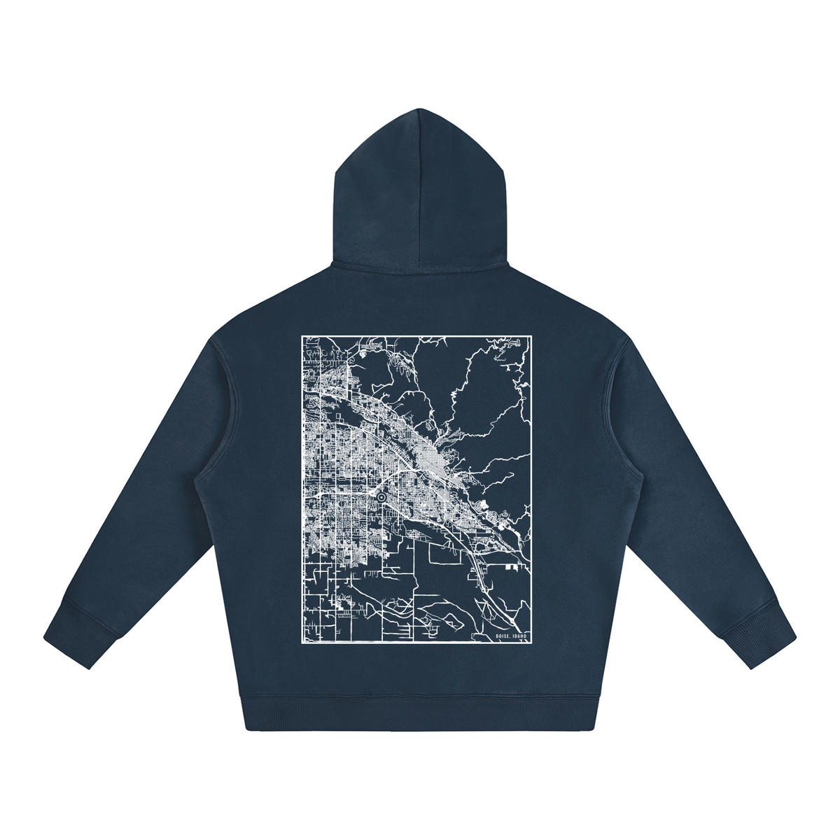 Boise map hoodie, back print - Navy Blue