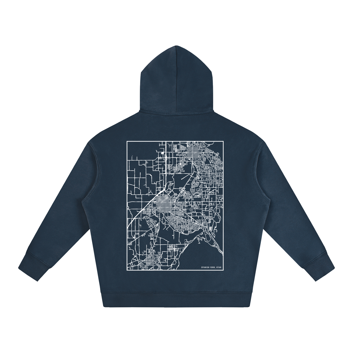 Spanish Fork map hoodie, back print - Navy Blue