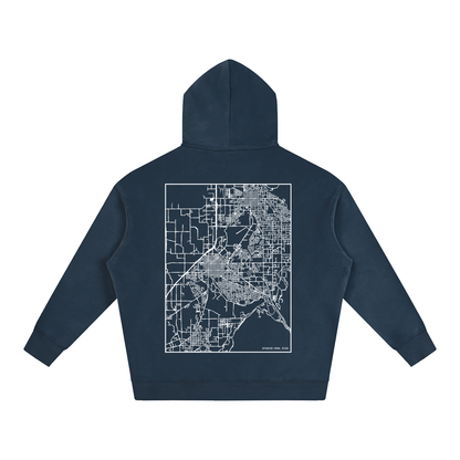 Spanish Fork map hoodie, back print - Navy Blue